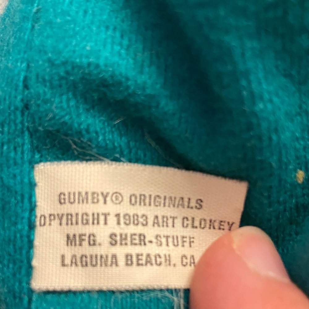 Vintage Gumby 1983 24 inches Teal Plush Toy with Red Eyes - Picture 2 of 11